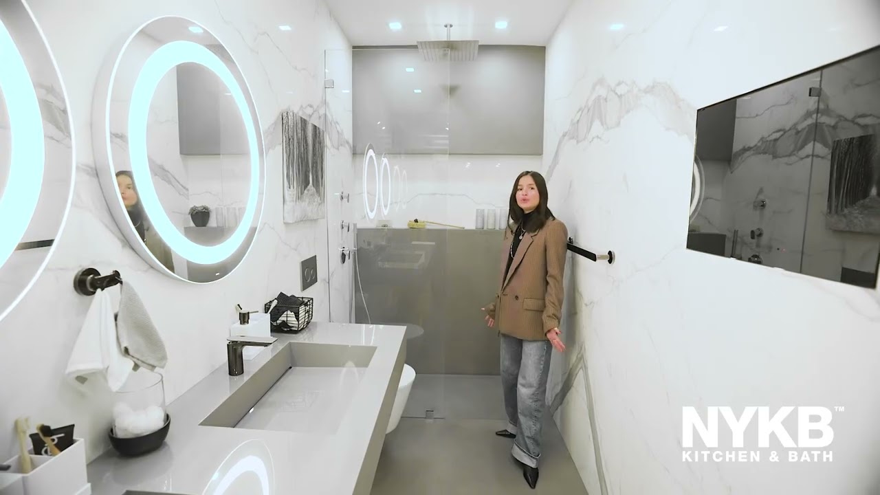 NYKB Showroom Bathroom Tour | NYC Bathroom Remodeling | Floating Vanity & Curb-less Shower Design