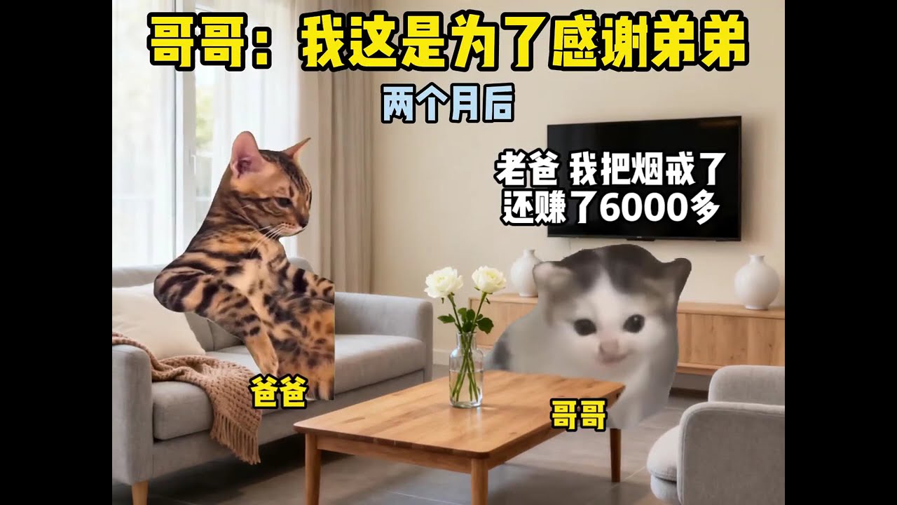 猫meme的日常-爸爸：怎么说我还得谢谢你咯？！  #猫meme  #猫meme小剧场 #猫meme剧场 #内容过于真实 #搞笑