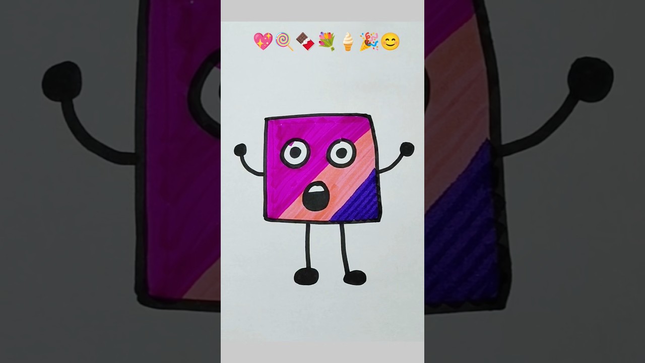 Cute Square shape Cartoon Drawing 💖🥳💐😍🎄✨ | How to draw Satisfying Square shape #shorts #shortsfeed
