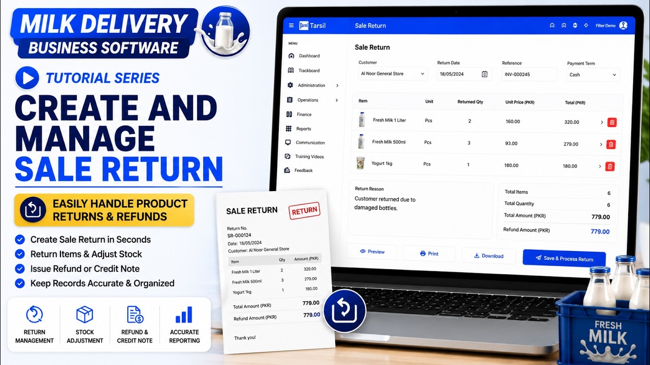 Create and Manage Sale Return | Tarsil Milk Delivery Software