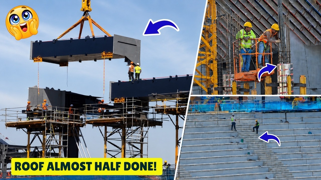 Camp Nou Roof Races Toward 50%! Massive Compression Ring Progress & Third Tier Takes Shape