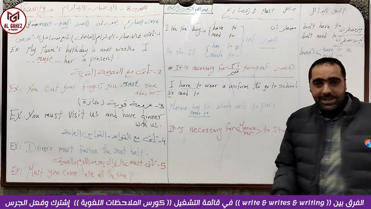 شرح قاعدة الضرورة وعدم الضرورة في الإنجليزي must & have to & has to & mustn't / مستر محمد الجاهز