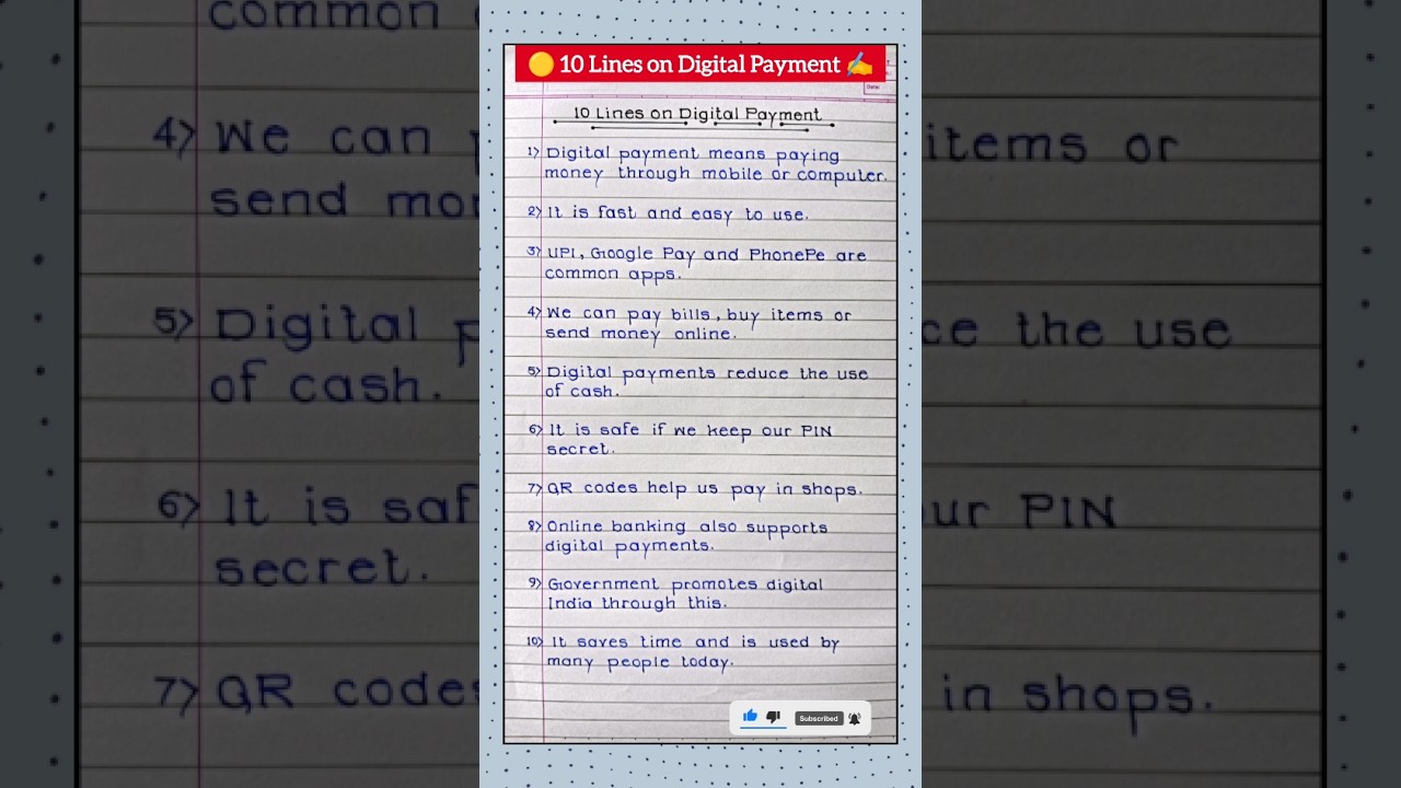 💸📲10 lines on Digital Payment  #shorts #digitalpayments #10lines