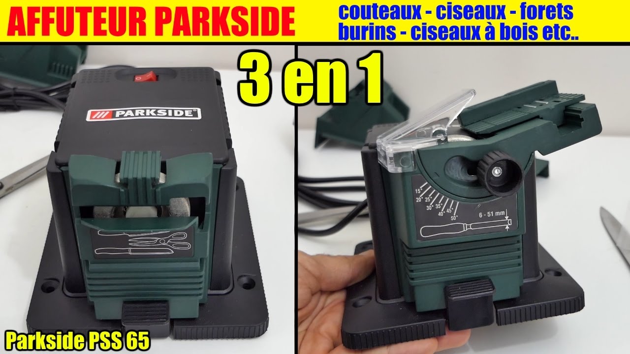 affûteuse lidl parkside pss 65 affûteur forets couteaux ciseaux burins sharpening station