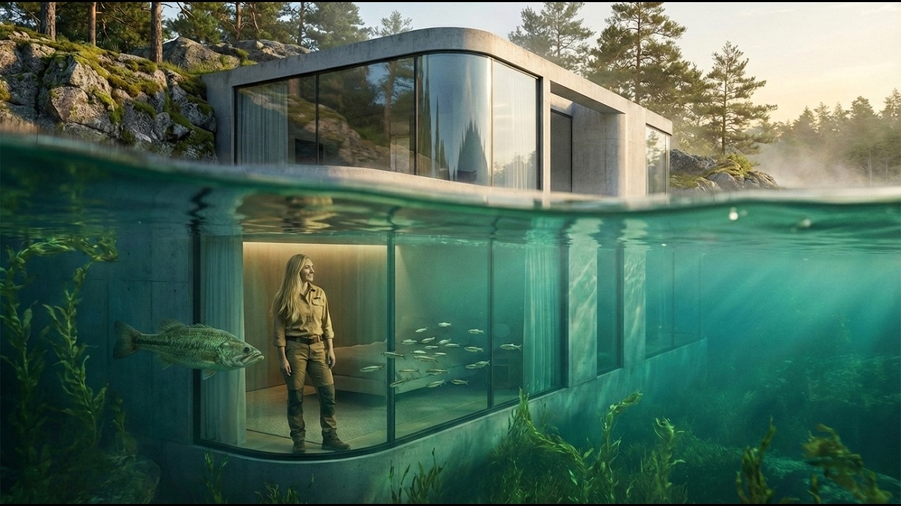 This Woman Built a Supermodern Underground House with Underwater Lake Views ASMR