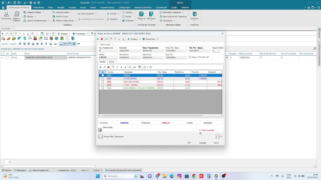 TecnoTudo | Calculo de Férias/IRRF - Proximo Mês - TOTVS RM