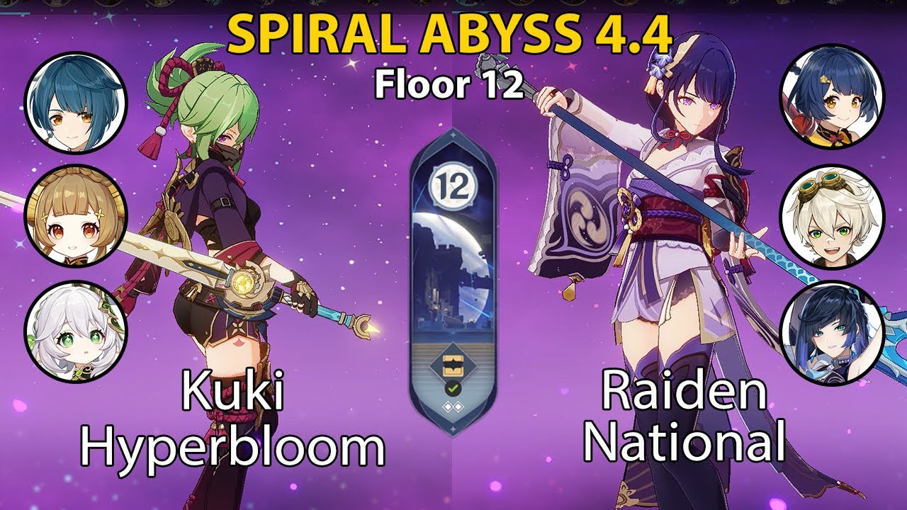 Spiral Abyss Floor 12 (4.4) Kuki Hyperbloom and Raiden National + BUILD | Genshin Impact