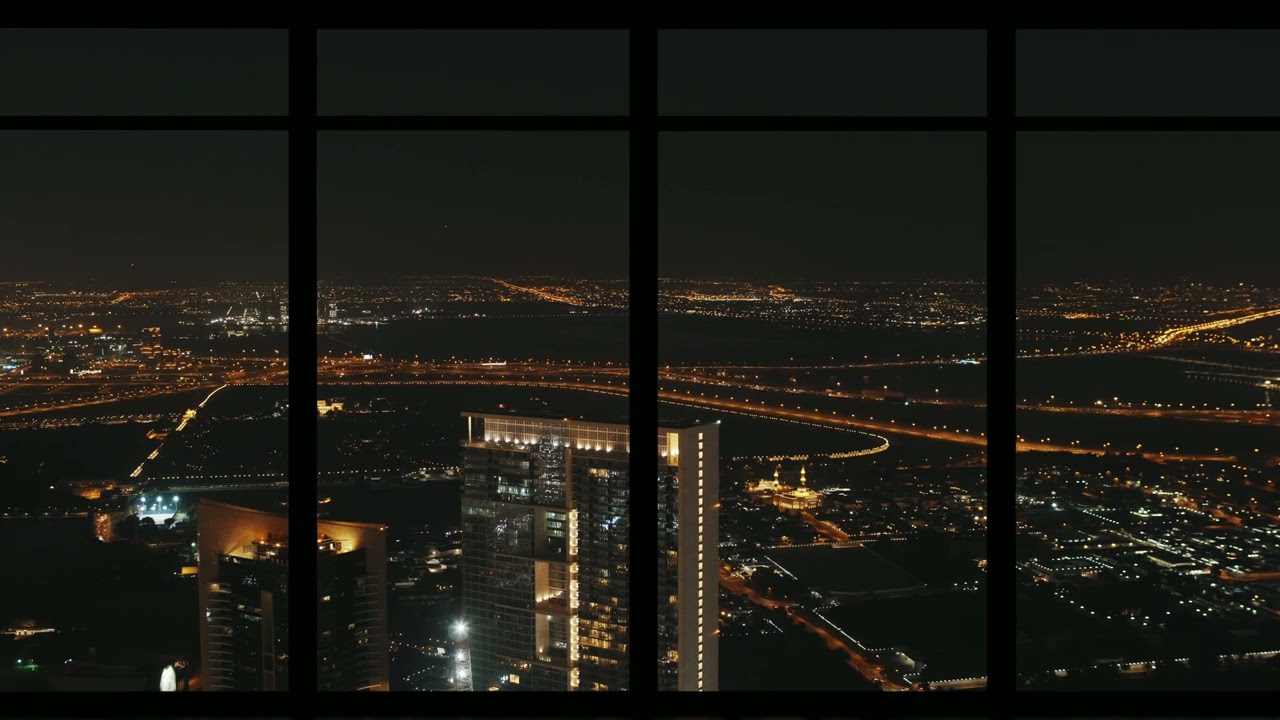[4K 3시간]빔프로젝터 창문｜고층에서 바라보는 도시 야경🎞｜Playlist｜fake window｜어울리는 클래식 및 영화음악 BGM♬