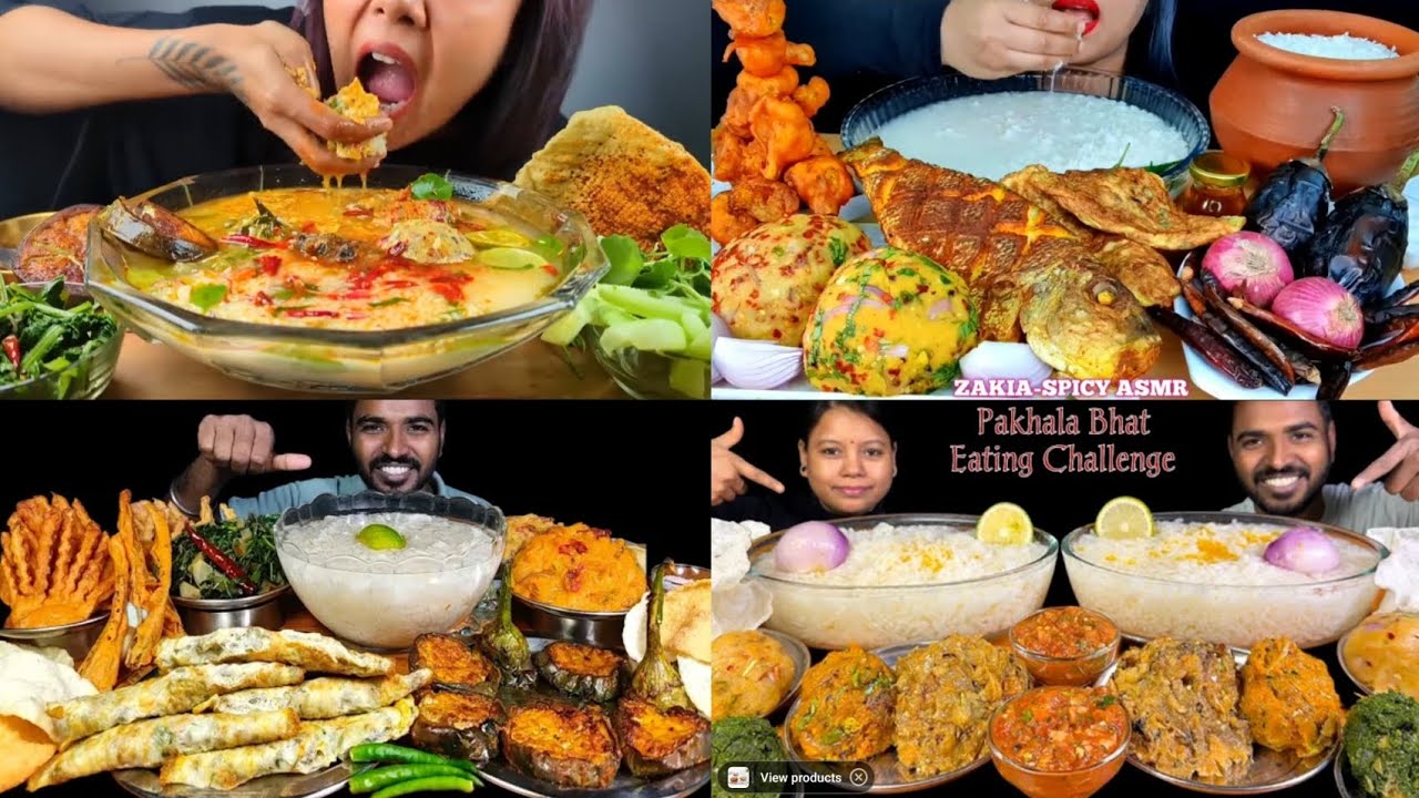 ASMR EATING LOTS OF BENGALI PANTA BHAT WITH SO MANY ITEMS, MUKBANGERS COMPITION , EATING CHALLENGE 