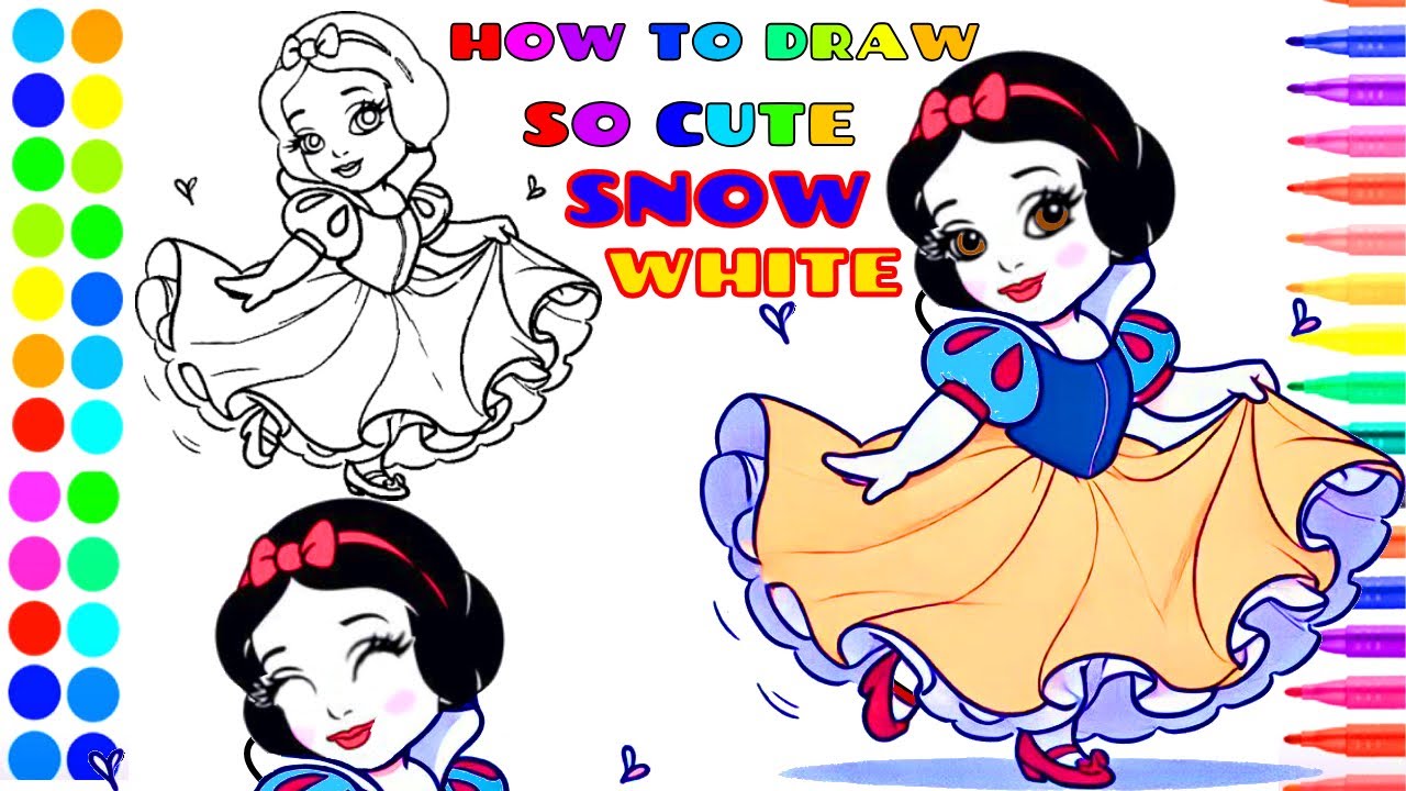 EXTREMELY CUTE EASY SNOW WHITE PRINCESS DRAWING -  How to draw so cute snow white easily cartooning