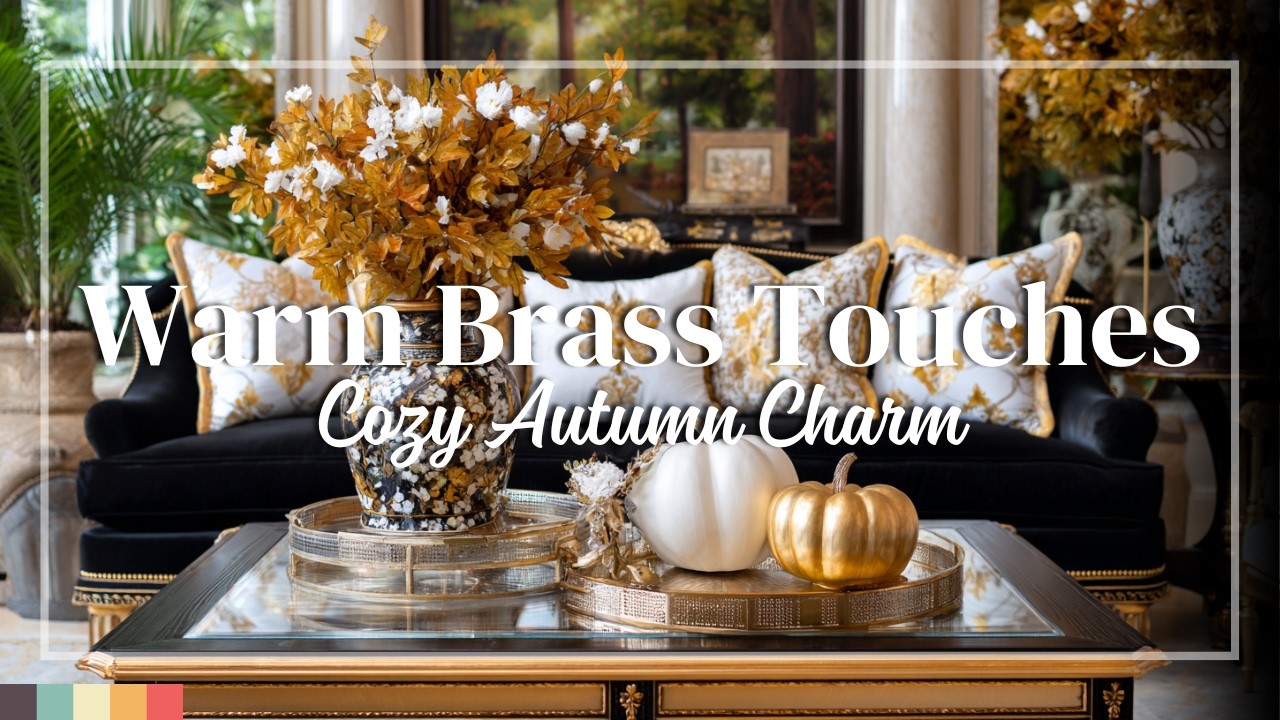 Traditional Fall Living Room with Subtle Grandeur | Brass accents and autumn blooms warm the space