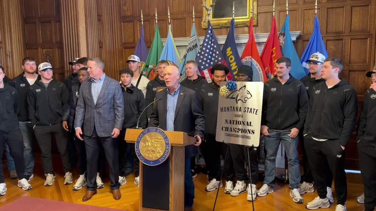 Governor Greg Gianforte comments at Montana State football reception at state capitol