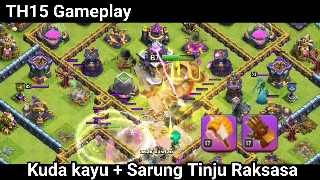 Kombinasi Peralatan Baru Kuda kayu + Sarung Tinju Raksasa Th15 gameplay | Clash Of Clans