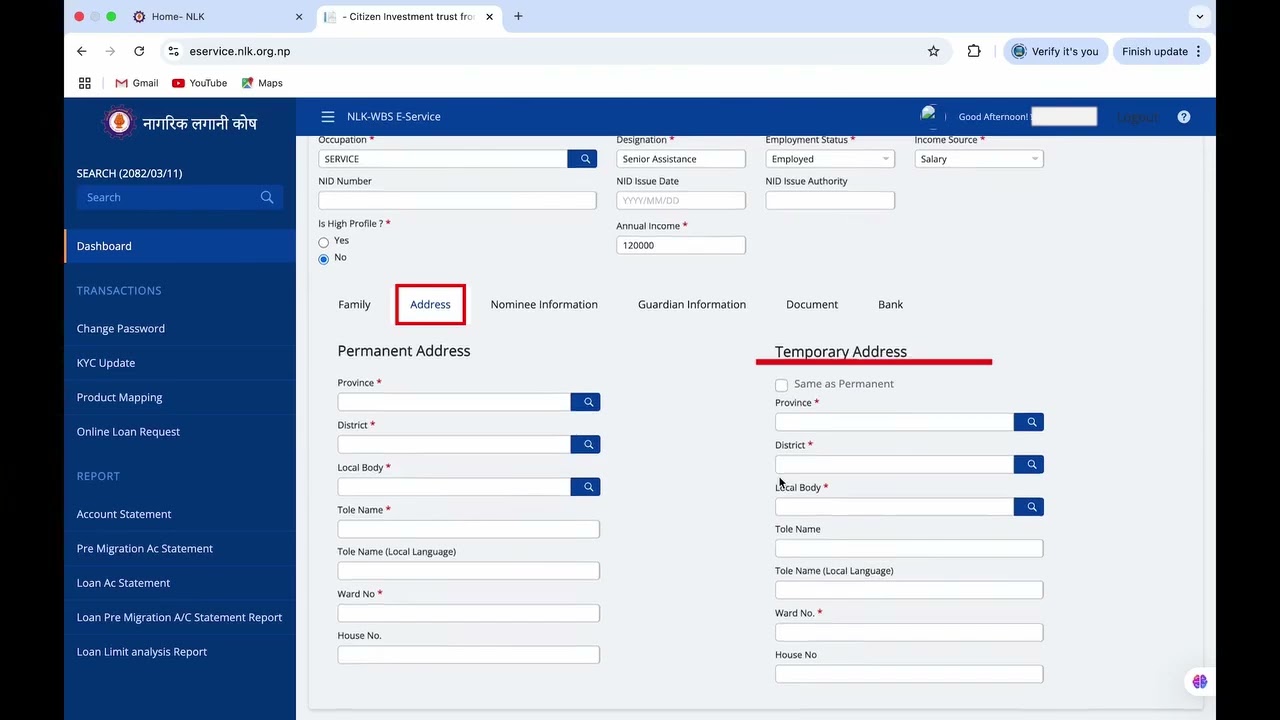NLK Online KYC form