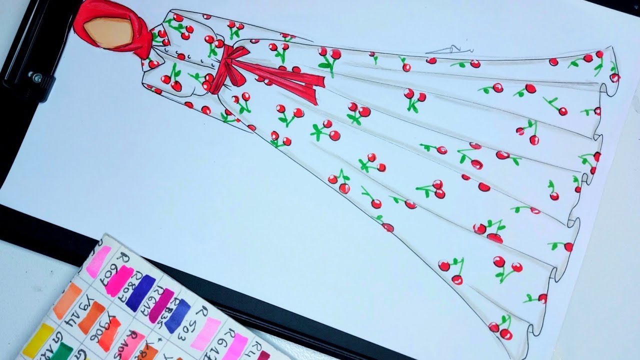 رسم فستان محجبات سهل جدا 🤫🍒 / رسم فساتين / رسم ازياء / تعلم الرسم/ رسم بنات / تصميم الازياء/ hijab