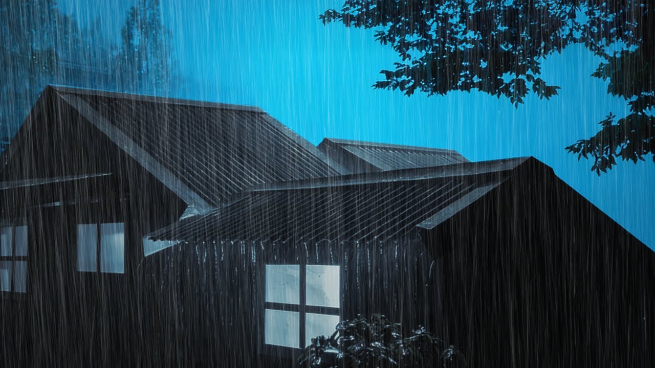 Fall Asleep Fast to Heavy Rain on a Tin Roof | Dark Night Sleep Ambience
