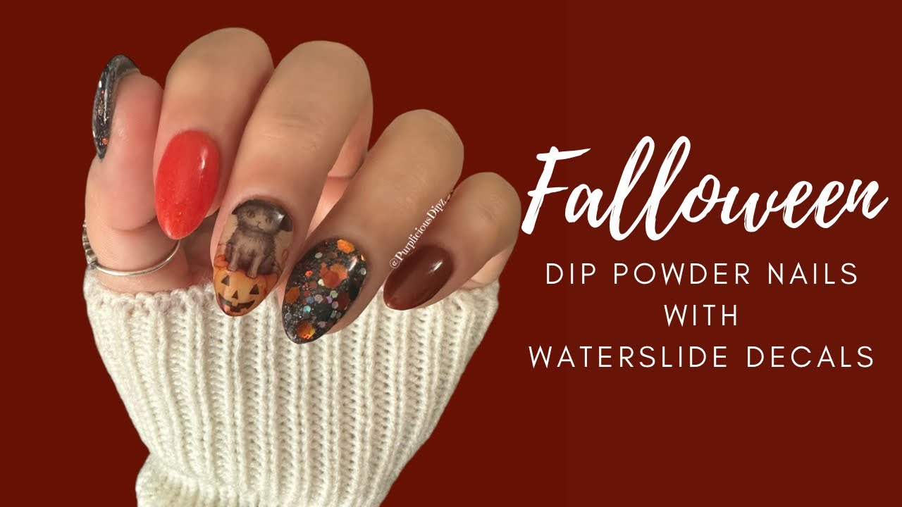 FALLOWEEN Dip Powder Nails w/ Waterslide Decals