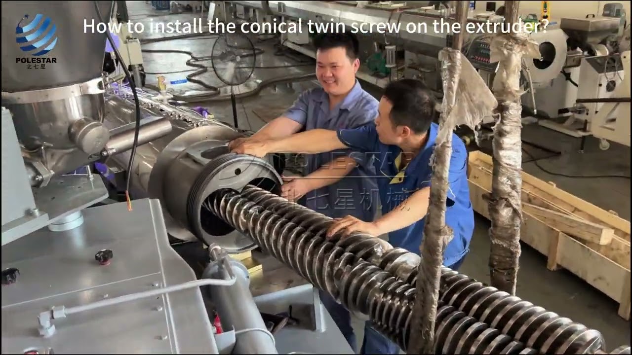 How to install the conical twin screw on the extruder?