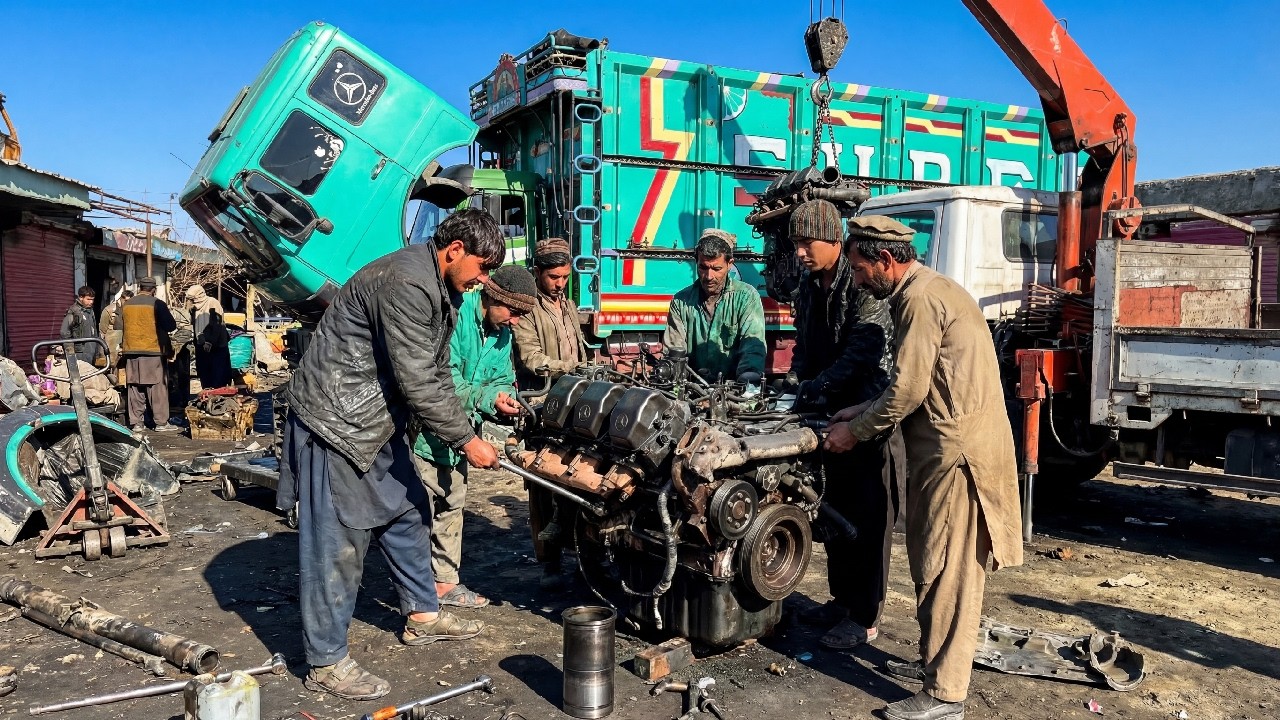 Mercedes OM 501 Engine vs Afghaan Family of Mechanics with Basic Tools