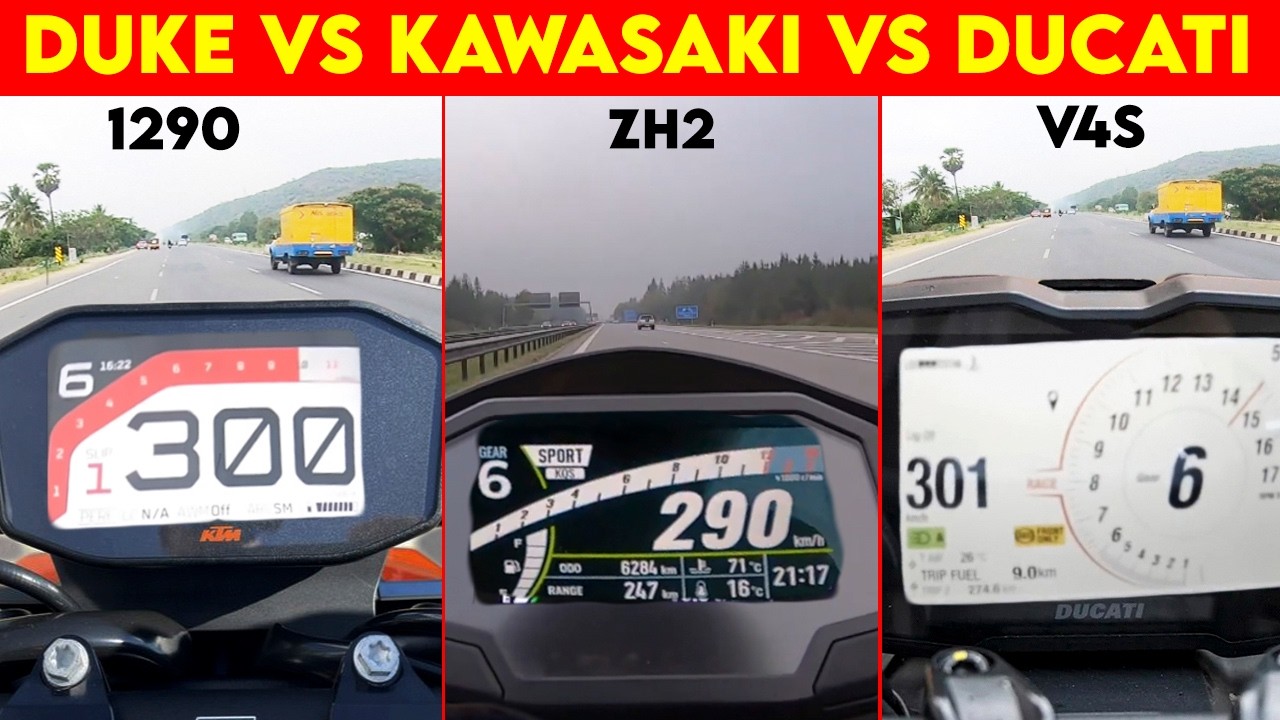 DUKE 1290 VS DUCATI V4S VS ZH2 | 0 TO 300 | TOPSPEED CLOSE BATTLE !!!