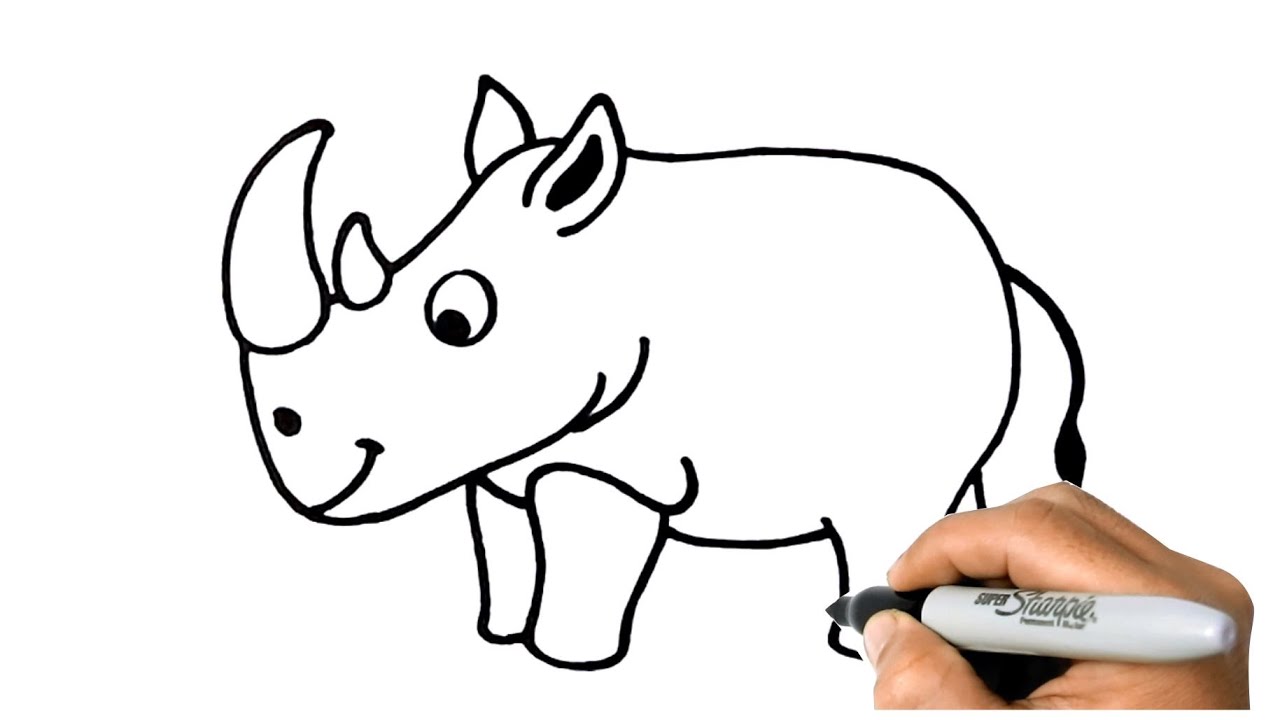 How to DRAW RHINO ( Rhinoceros ) EASY Step by Step | Animals drawing tutorials