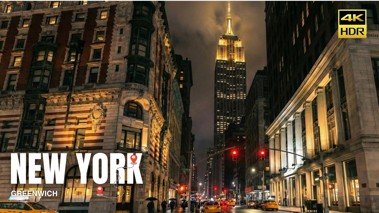 Walking Alone in New York City in the Dark of the Night | Relaxing Walk in 4K