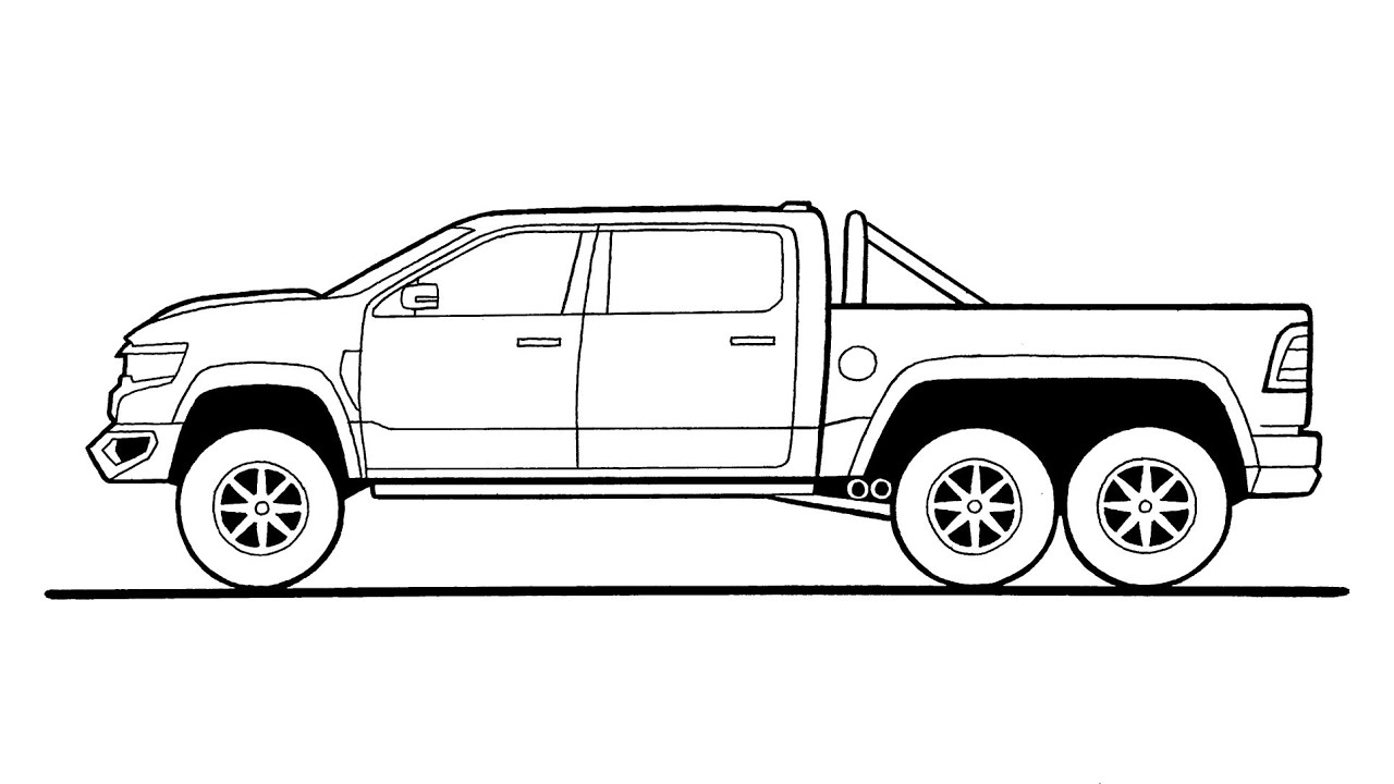 How To Draw A 6X6 Pick-up Truck - Hennessey MAMMOTH Ram 1500 TRX 6x6