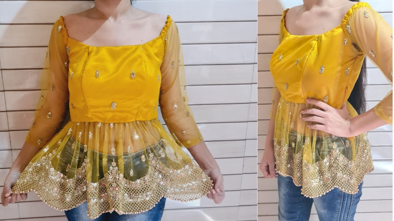 Padded peplum crop top / blouse full cutting and stitching in hindi