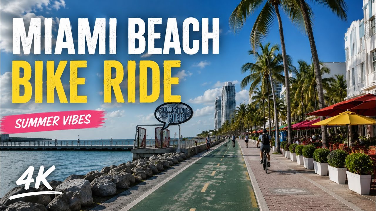 Miami Beach Bike Ride in Summer | Boardwalk, Ocean Views & Local Streets | 4k
