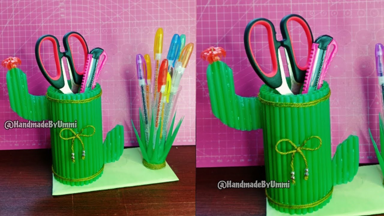 Kerajinan Tempat Pensil dari Sedotan dan Botol Plastik | Kerajinan dari Sedotan | Straw Crafts Ideas