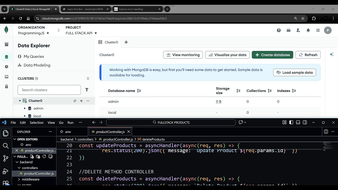 MongoDB Atlas, асинхронные функции, функции обработки ошибок, промежуточное ПО Express, HTTP-запр...