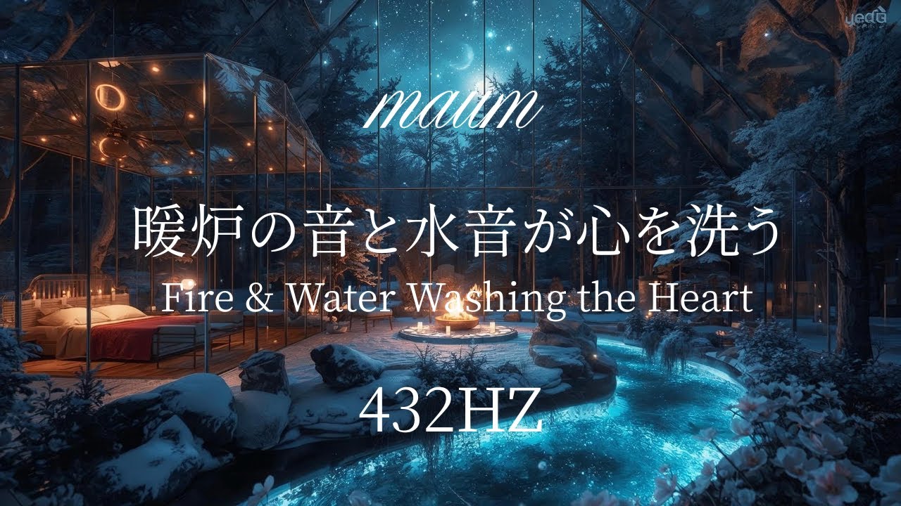 暖炉の音と水音が心を洗う ─ Fire & Water Washing the Heart｜ヒーリングミュージク|睡眠用｜リラクゼーション｜432Hz｜ソルフェジオ周波数｜水の音