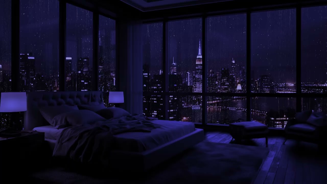 Regen am Fenster: Gemütliches Schlafzimmer und Nachtblick für tiefen Schlaf 🌧️🌃