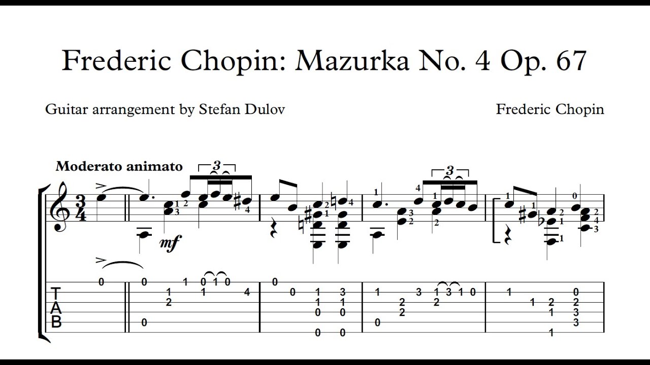 Frédéric Chopin: Mazurka No. 4 Op. 67 - guitar arrangement