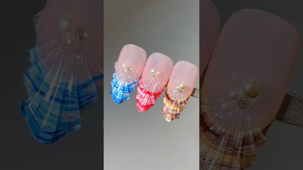🐚🌊HOW TO do the Colorful 3D Shell Nails! #nails #simplenails #nailgelart #naildesigns #frenchnails