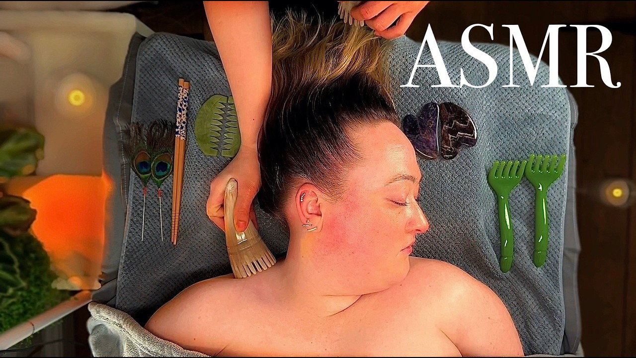 ASMR Hair Play & Face Massage | Soft, Gentle & Relaxing (Rain Sounds/No Talking)