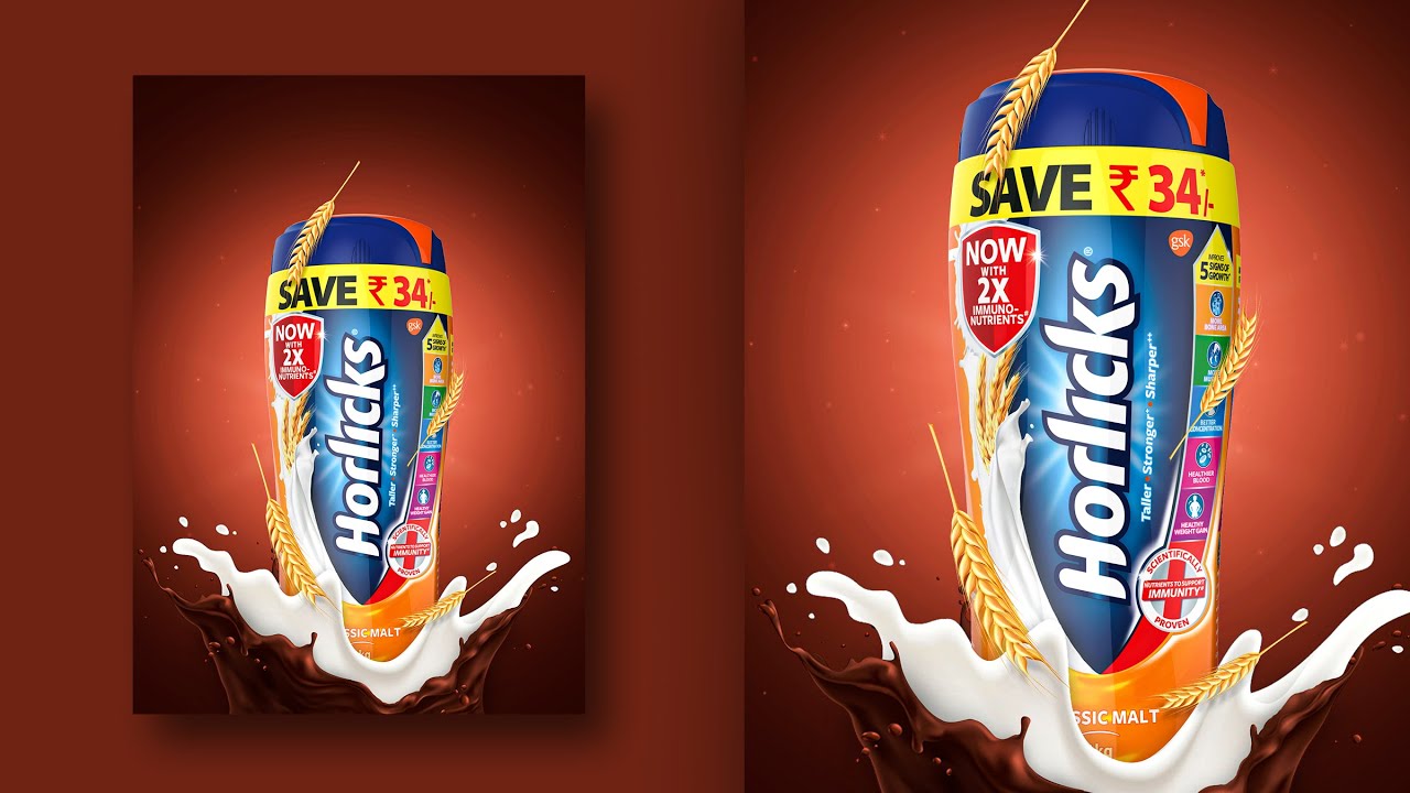 Horlicks Chocolate Drink Poster Design | Photoshop Tutorials