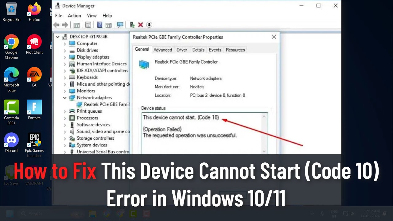 Fixing 'This Device Cannot Start (Code 10)' Error in Windows 10/11