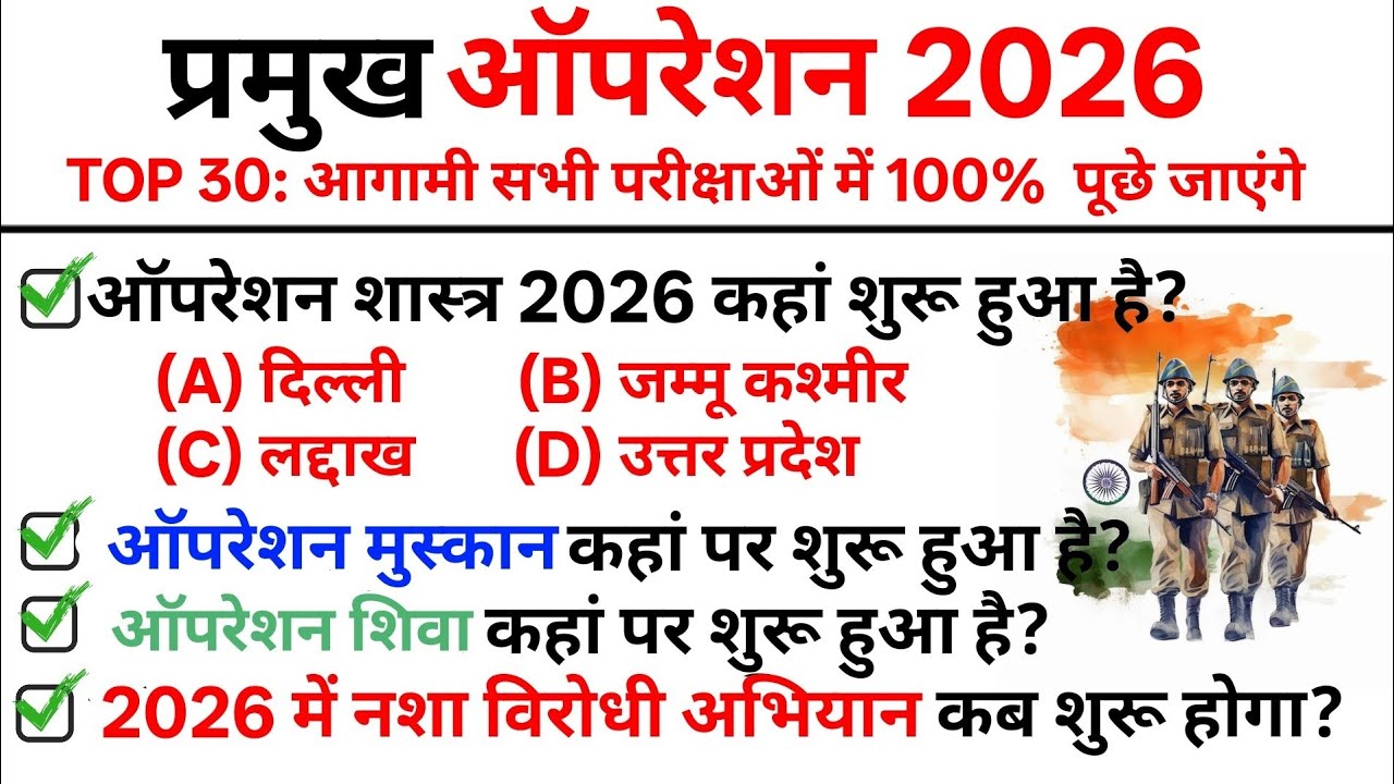 TOP 30: प्रमुख ऑपरेशन 2026 || Operation 2026 ||Operation:-Topic wise Current Affairs 2026 