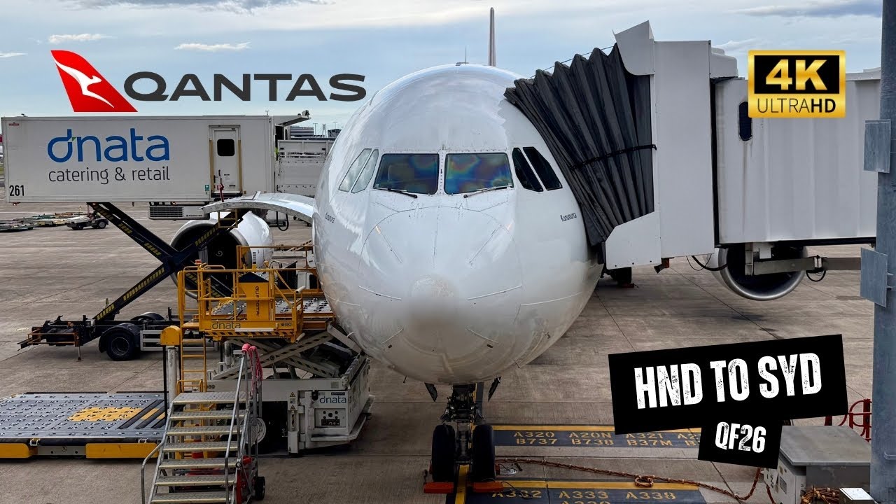QANTAS A330-300 QF26 Economy Class - Tokyo (HND) to Sydney, Amazing Views Of Sydney Airport (4K)