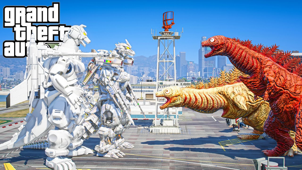 Team Mechagodzilla II vs Team Shin Godzilla TF - The First Battle ( GTA V Mods )