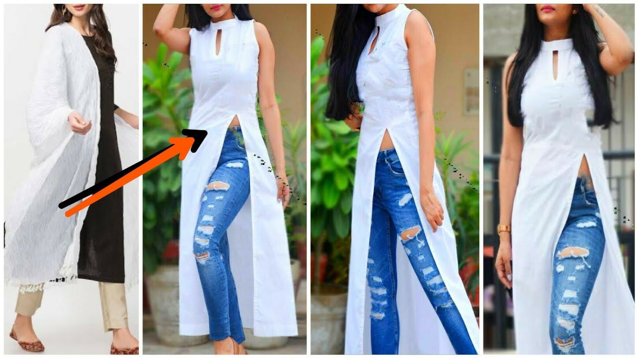 Convert Old Dupatta Into Front Slit Dress/Kurti || Reuse Old Dupatta