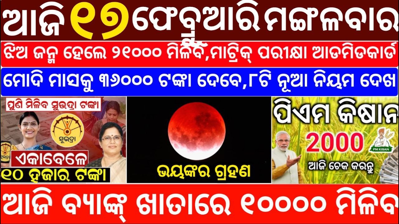 Today's Odia News/17 February 2026/Odisha News Today/PM Kisan Yojana/Subhadra Yojana/odisha news