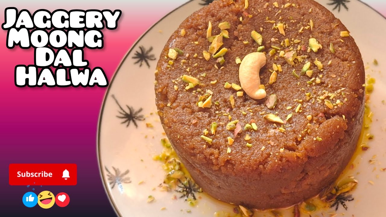 Jaggery Moong Dal Halwa is a rich, aromatic Indian dessert made with moong dal, ghee, and jaggery 😋