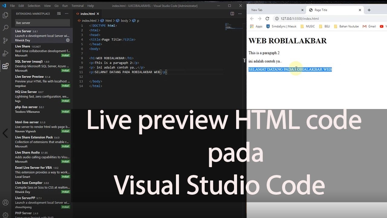 How to Live preview HTML coding in Visual Studio Code in real time