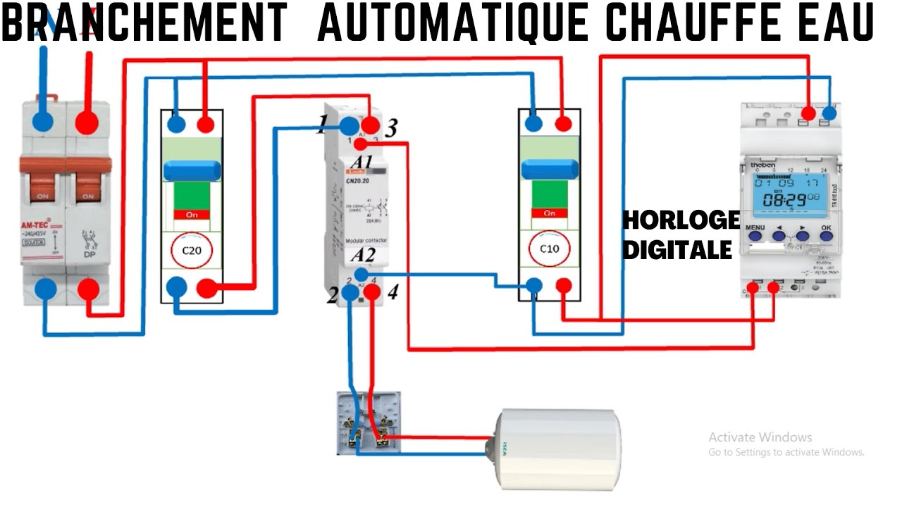 BRANCHEMENT AUTOMATIQUE D'UN CHAUFFE EAU(HORLOGE DIGITALE)