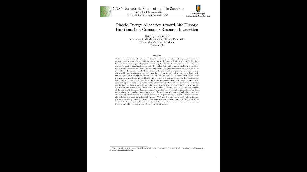Dr. Rodrigo : Plastic Energy Allocation toward Life-History Functions in a Consumer-Reso Interaction