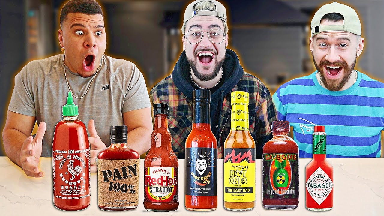Blind Hot Sauce Taste Test Challenge Ft. Team Alboe!!