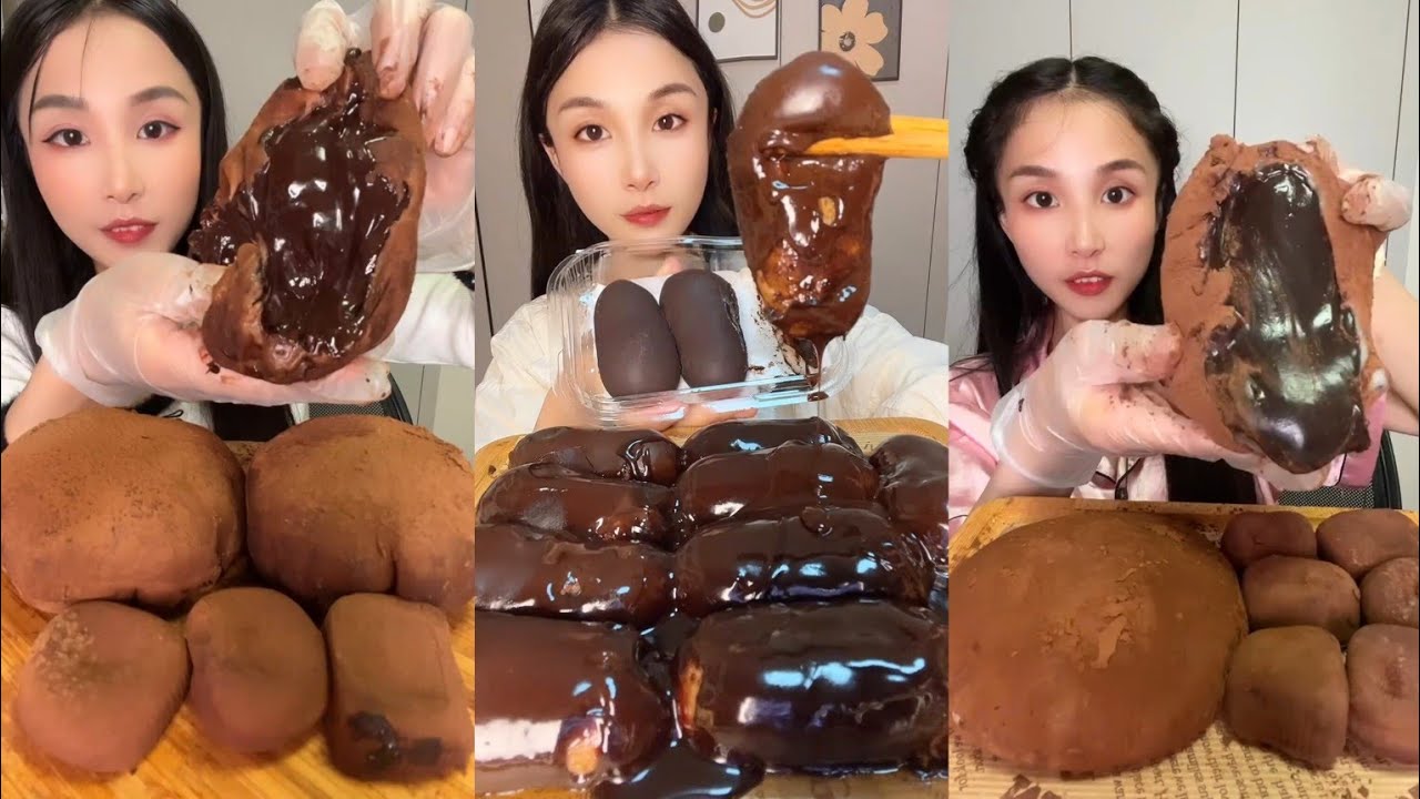 ASMR MUKBANG🍫Giant Chocolate Cream Mini Bread | Choco Lava Mochi Cake Dessert#asmr#food#mochi#fypage