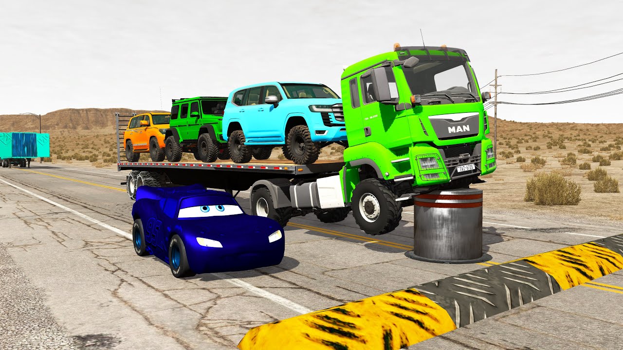 Flatbed Truck Model Cars | Transportation with Truck - Pothole vs Car #07 - BeamNG.Drive